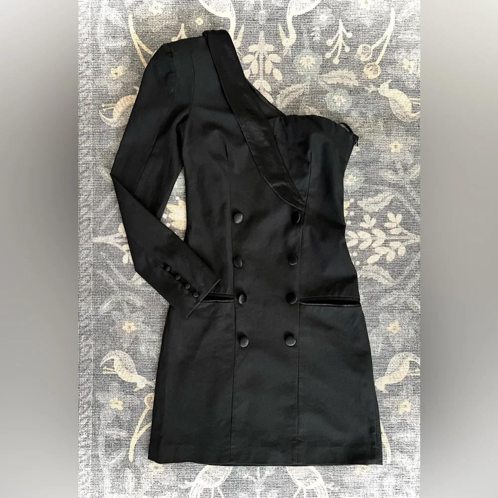 Zara one shoulder tuxedo Black Double-Breasted Dress - Picture 1 of 5